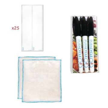 Picture of Puracycle Reusable Blank Bottle Label Pack (25 Labels, 2 Cloths) + Free Pens