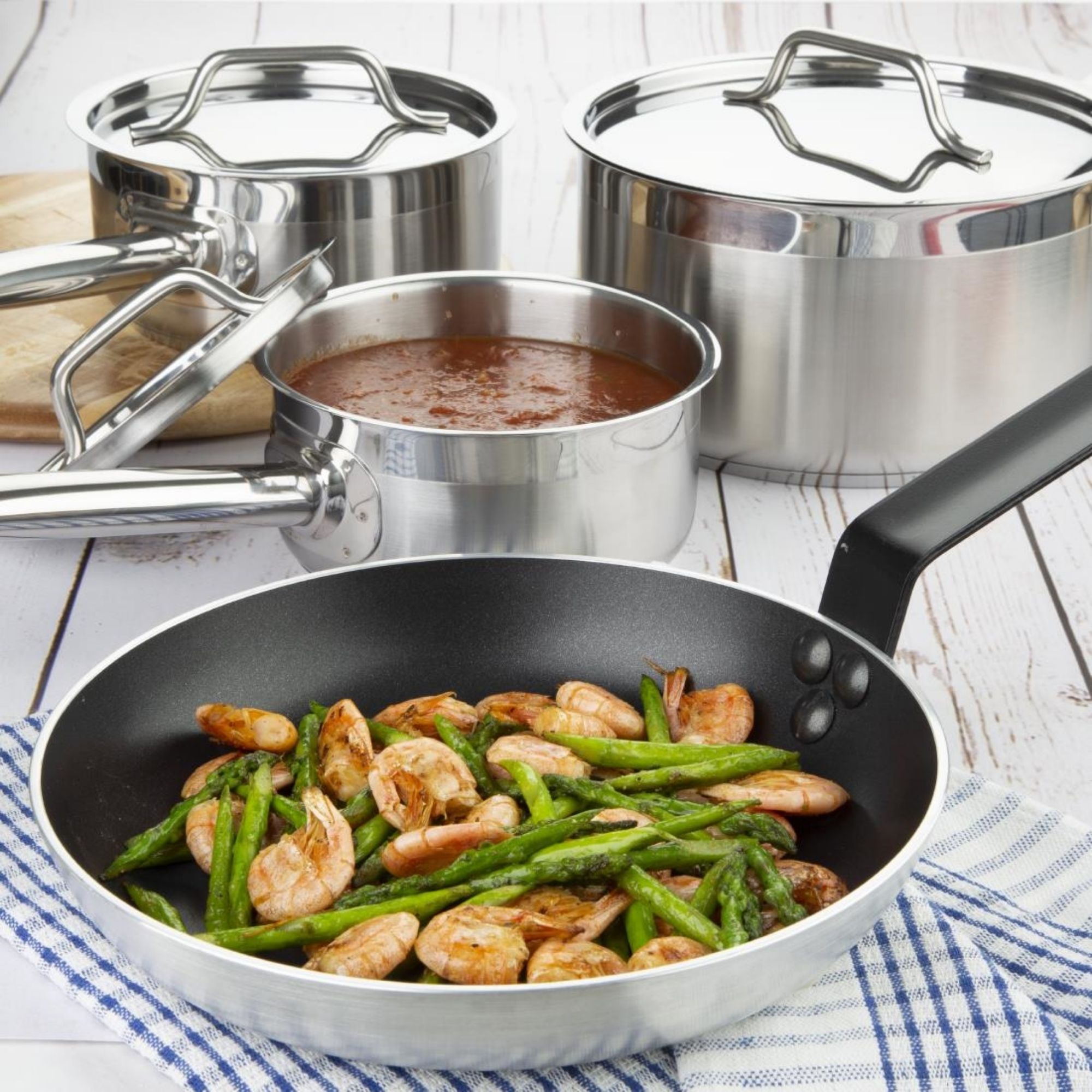 Picture of Caterboss Essentials Cook Like A Pro Stainless Steel & Aluminium 4-Piece Saucepan & Frying Pan Set