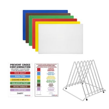 Picture of Hygiplas High Density Chopping Board Set with Rack 455x305x12mm (6 Pack)