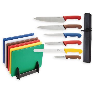 Picture of Special Offer Hygiplas Low Density Chopping Boards and Knife Set (6 Boards Pack)