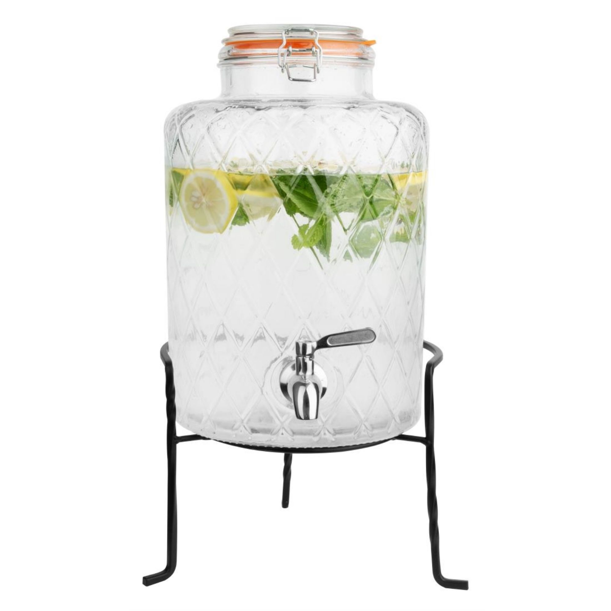 Picture of Olympia Geo Glass Clip-Top Drinks Dispenser with Wire Stand 8Ltr
