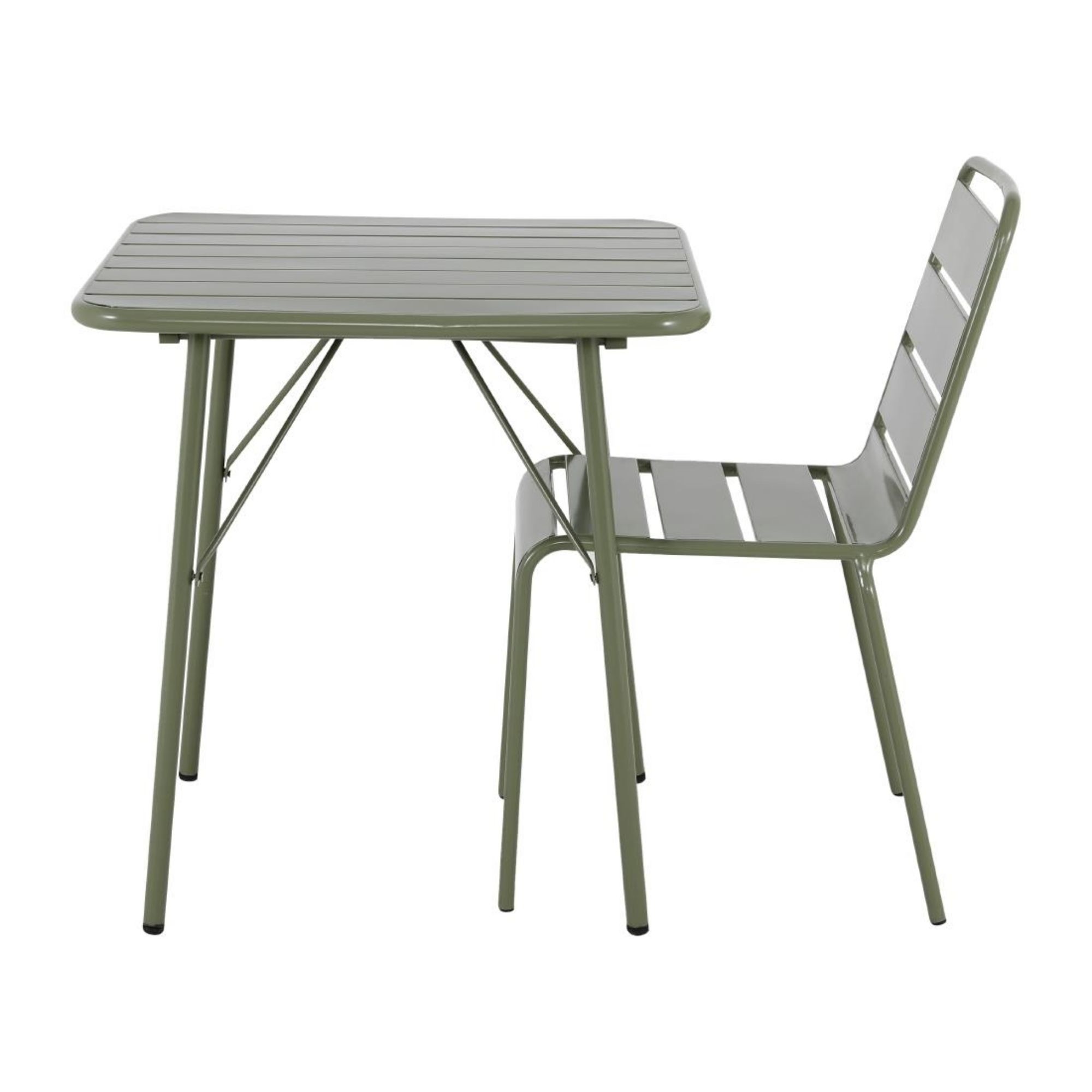 Picture of Bolero Amalfi Square Slatted Steel Folding Table Olive Green 700mm