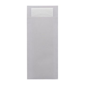 Picture of Europochette Classic Size Sea Salt Grey Cutlery Pouch with White 2ply Napkin (500 pack)