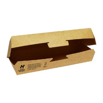 Picture of Notpla 8"x3" Clamshell Hot Dog Boxes - Kraft (250 Pack)