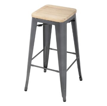 Picture of Bolero Bistro High Stools with Wooden Seat Pad Gun Metal (4 pack)