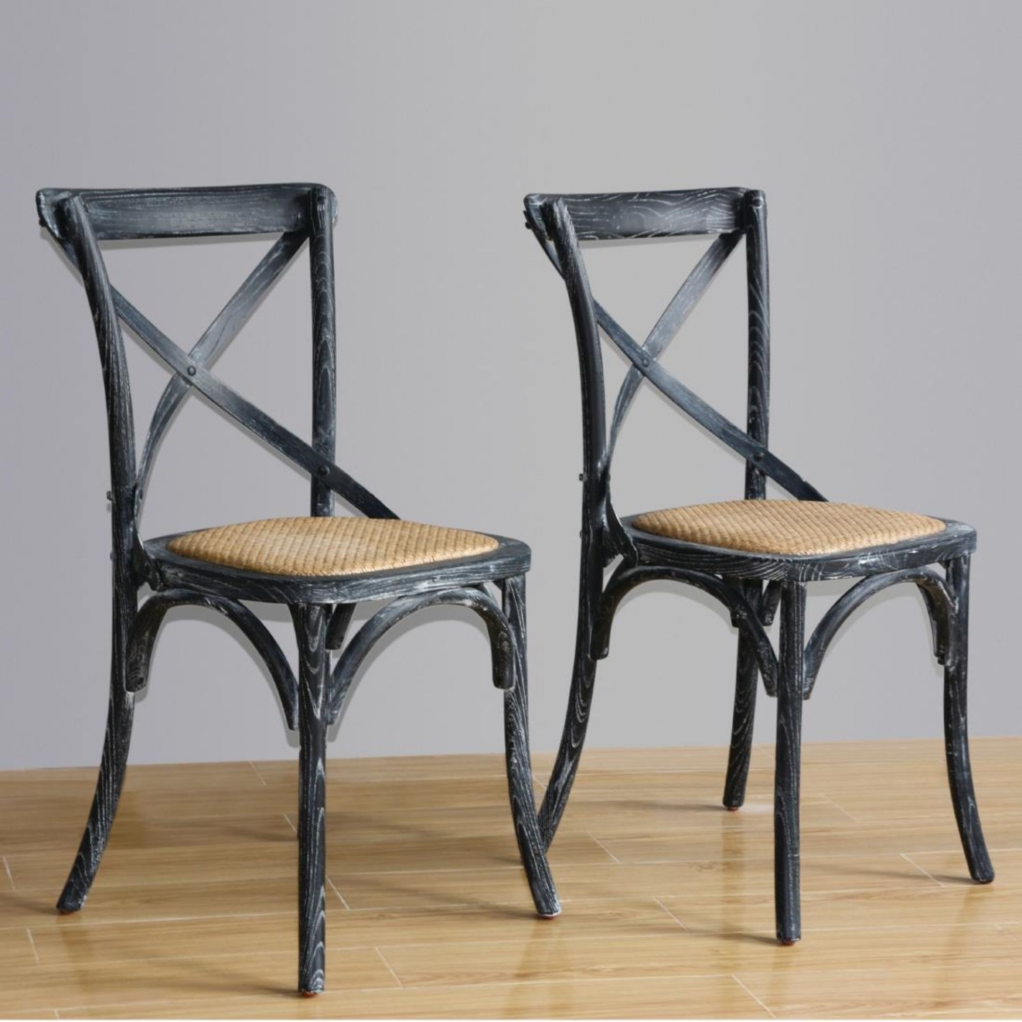 Picture of Bolero Wooden Dining Chair with Cross Backrest Black Wash Finish (Box 2)