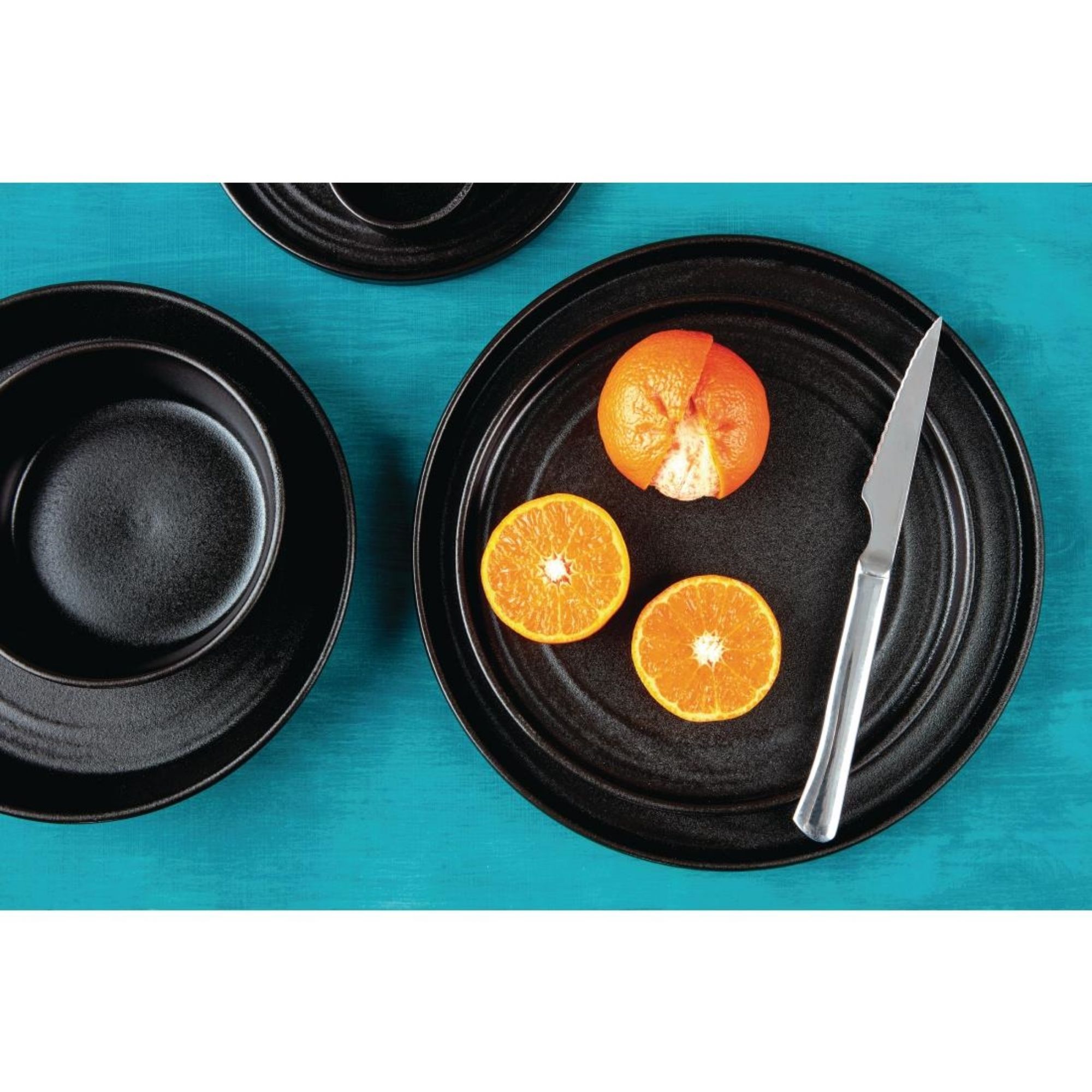 Picture of Olympia Cavolo Flat Round Plates Textured Black 270mm (4 Pack)