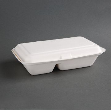 Picture of Fiesta Compostable Bagasse Hinged 2-Compartment Food Containers 253mm (200 Pack)