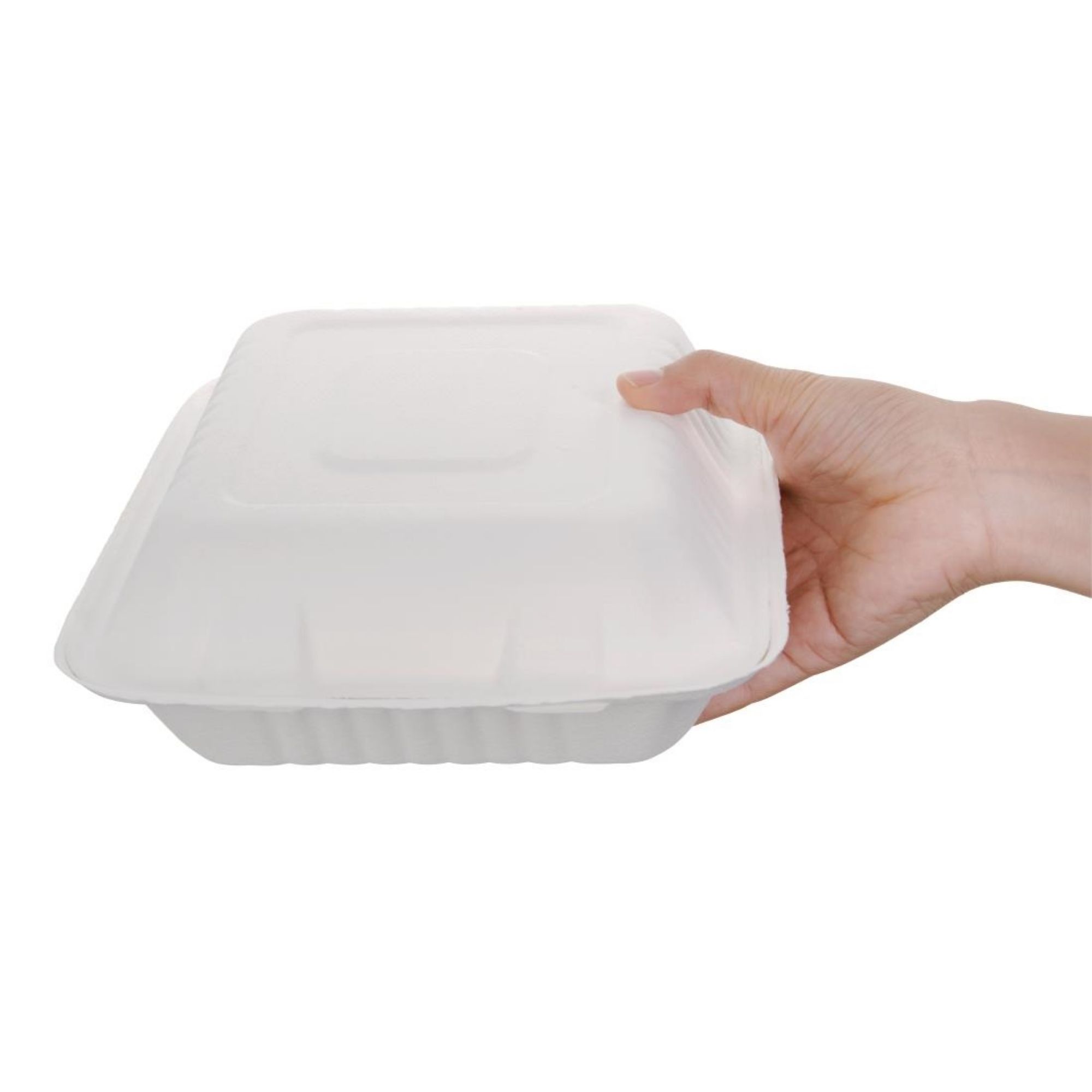 Picture of Fiesta Compostable Bagasse Hinged 3-Compartment Food Containers 201mm (200 Pack)