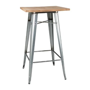 Picture of Bolero Bistro Bar Table with Wooden Top Galvanised Steel (Single)