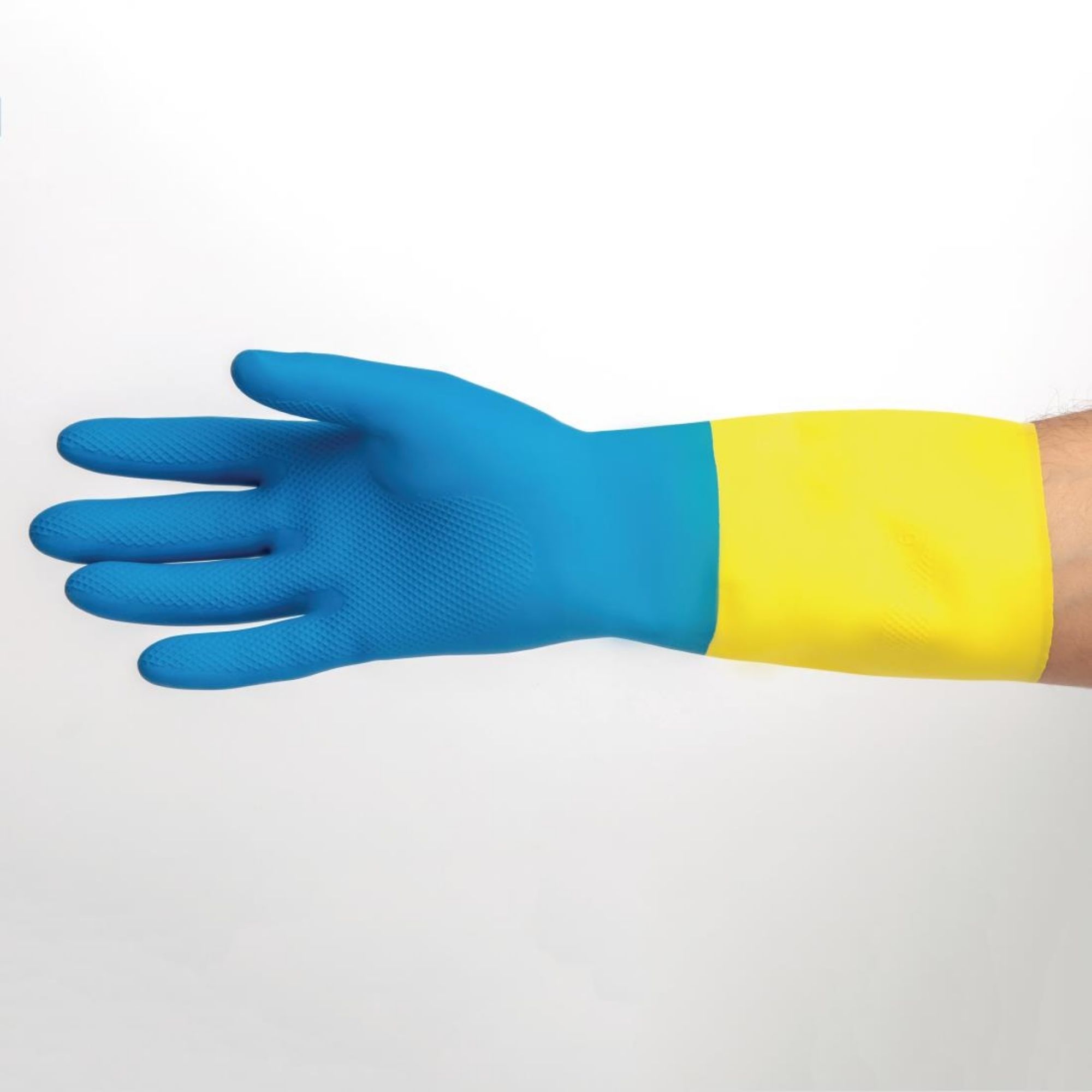 Picture of Mapa Alto 405 Liquid-Proof Heavy-Duty Janitorial Gloves Blue & Yellow Small