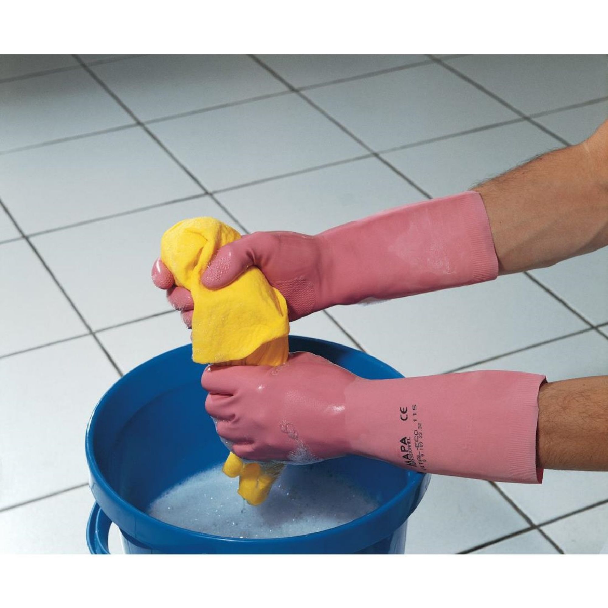 Picture of MAPA Vital 115 Liquid-Proof Light-Duty Janitorial Gloves Pink Large