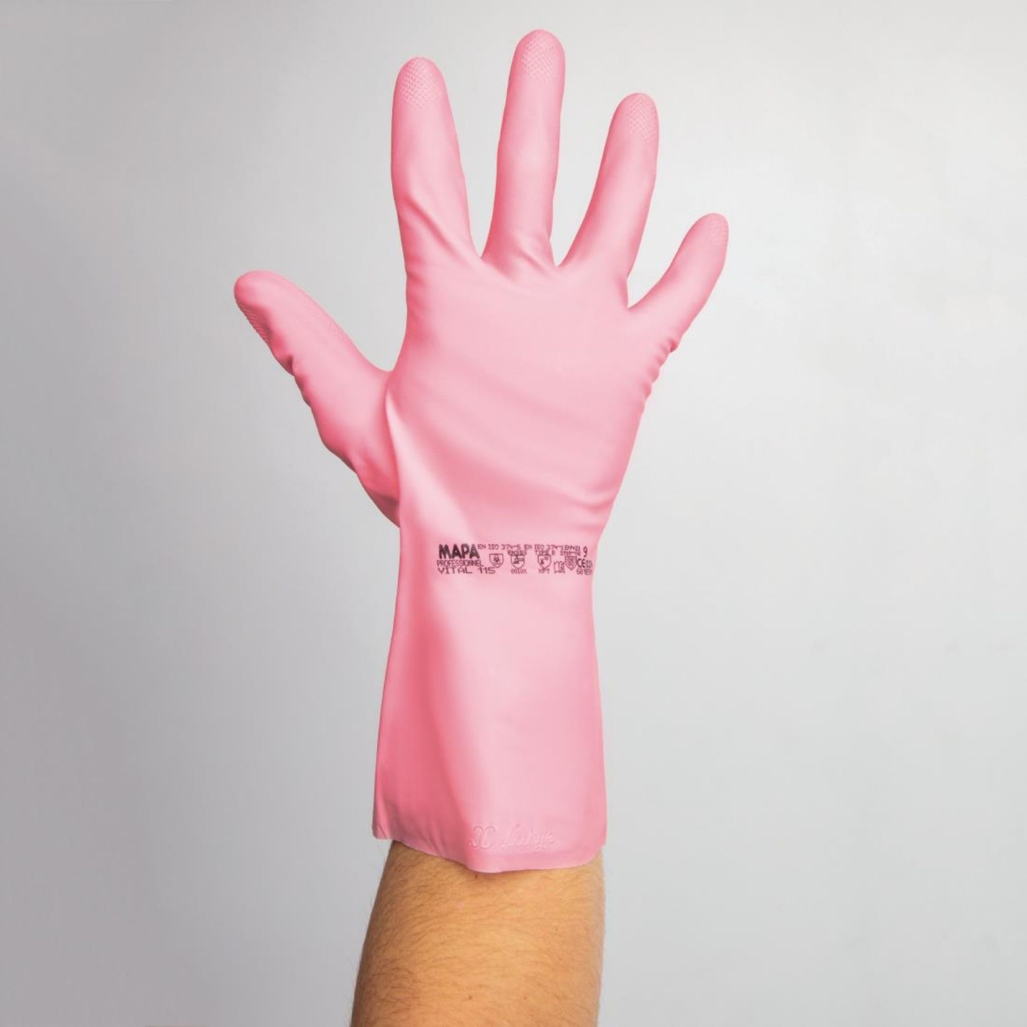 Picture of MAPA Vital 115 Liquid-Proof Light-Duty Janitorial Gloves Pink Large