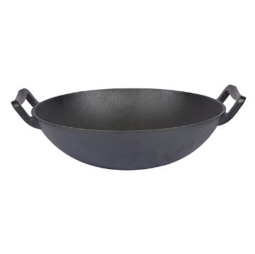 Picture of Dexam School of Wok Pre-Seasoned Cast Iron Flat Base Wok 300mm