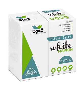 Picture of Logic8 33cm 2ply *8fold* White Lunch napkins (20x100's)