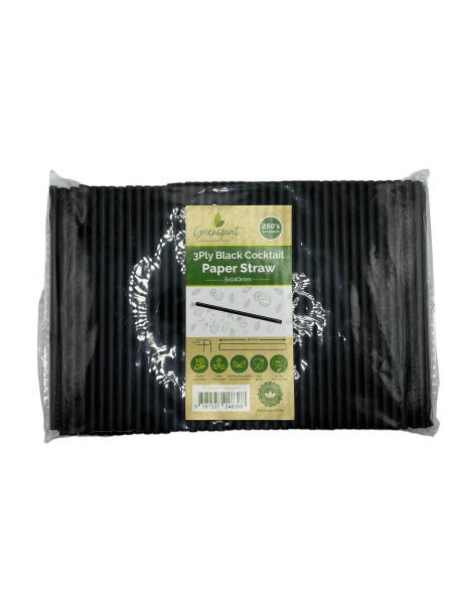 Picture of 5x140mm 3ply Greenspirit Paper Cocktail Straws Black(20x250)