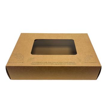 Picture of Medium Kraft Platter Box & Insert Compostable Window (350mm x 240mm) (25s)