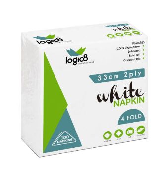 Picture of Logic8 33cm 2ply 4fold White Lunch Napkin (20x100)