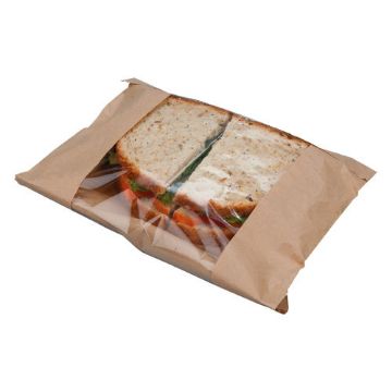 Picture of Large Flat Kraft Compostable Windowed Bag 250x250mm (1000)