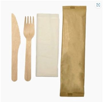 Picture of 3 in 1 Wooden Cutlery Set - Fork, Knife and Napkin (20x50's)