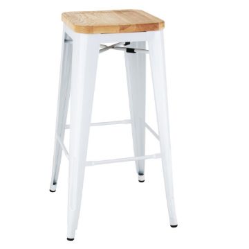 Picture of Bolero Bistro High Stools with Wooden Seatpad White (4 pack)