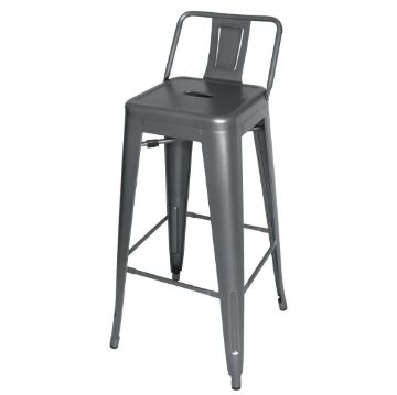 Picture of Bolero Bistro High Stool With Backrest Gun Metal (4 pack)