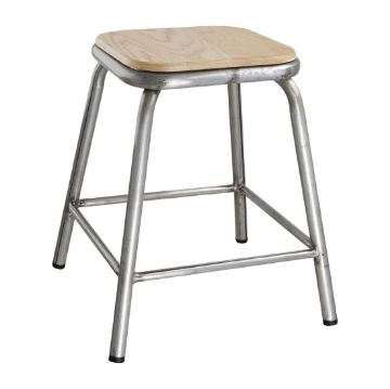 Picture of Bolero Galvanised Steel Low Stools with Wooden Seatpad (4 pack)