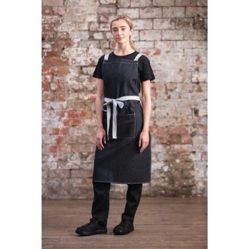 Picture of Southside X-Cross Back Bib Apron Denim Black with Grey Ties