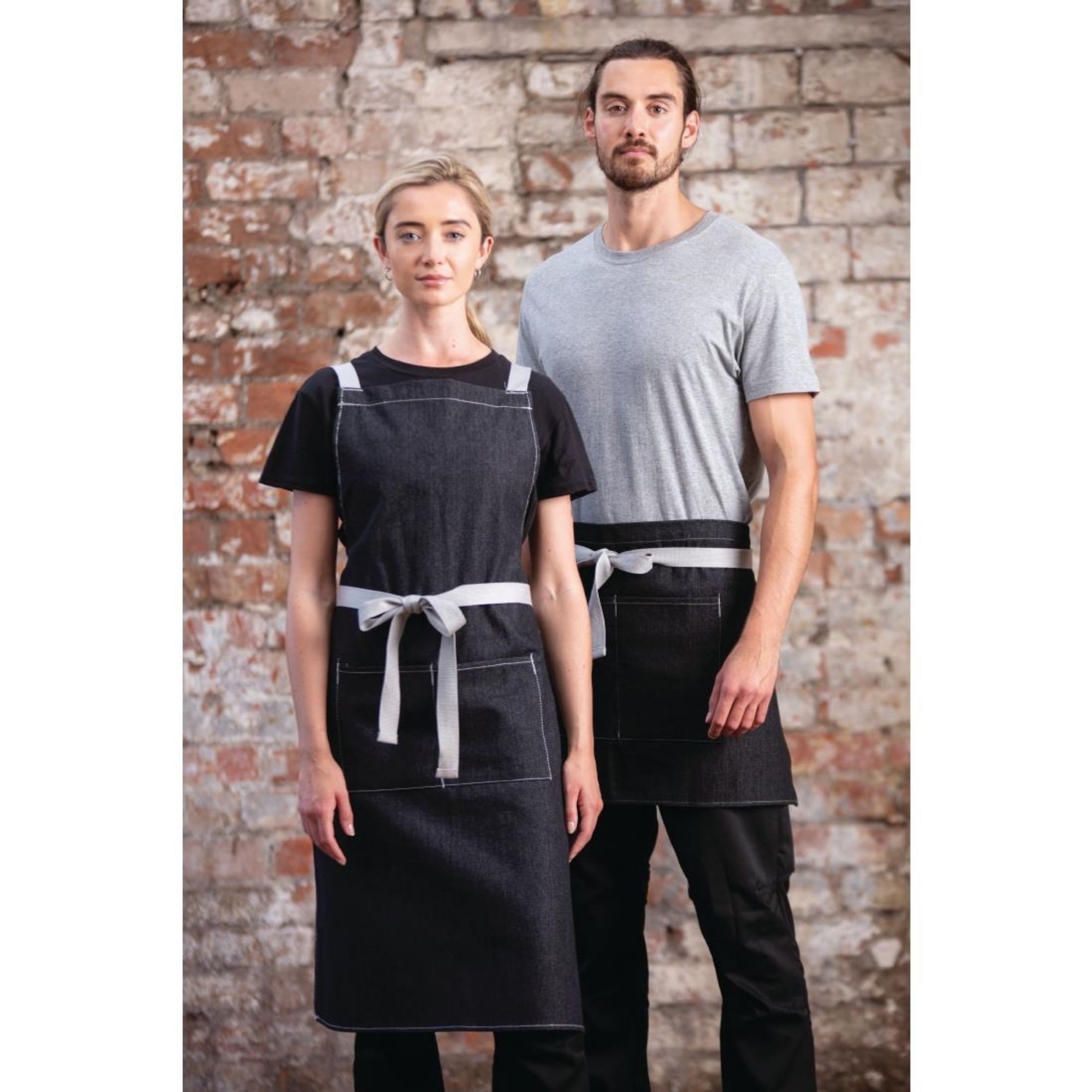 Picture of Southside X-Cross Back Bib Apron Denim Black with Grey Ties