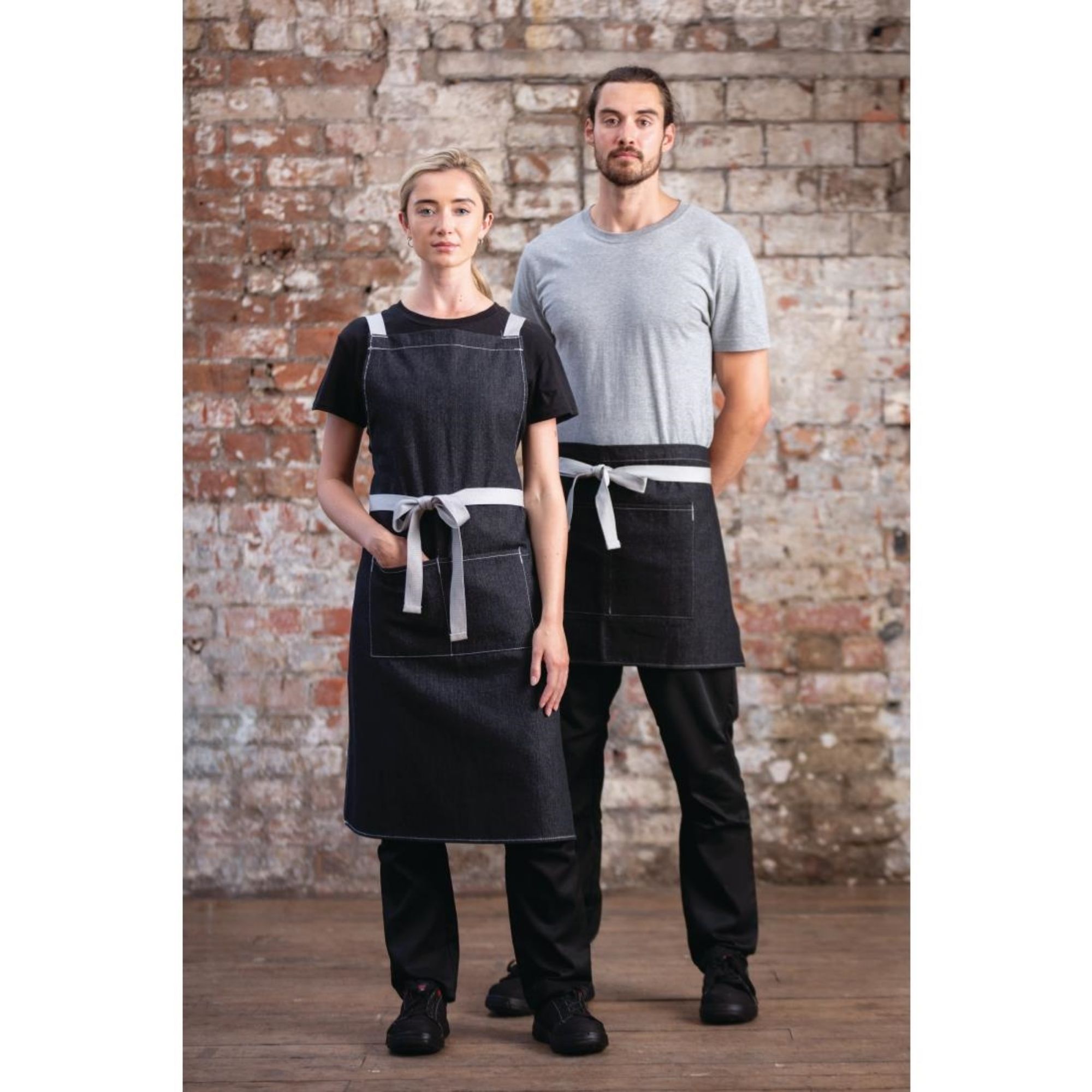 Picture of Southside X-Cross Back Bib Apron Denim Black with Grey Ties