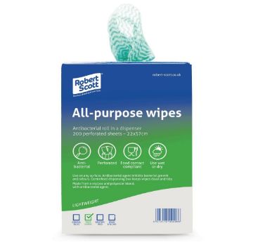 Picture of Robert Scott All-Purpose Antibacterial Cleaning Cloths Green (200 pack)