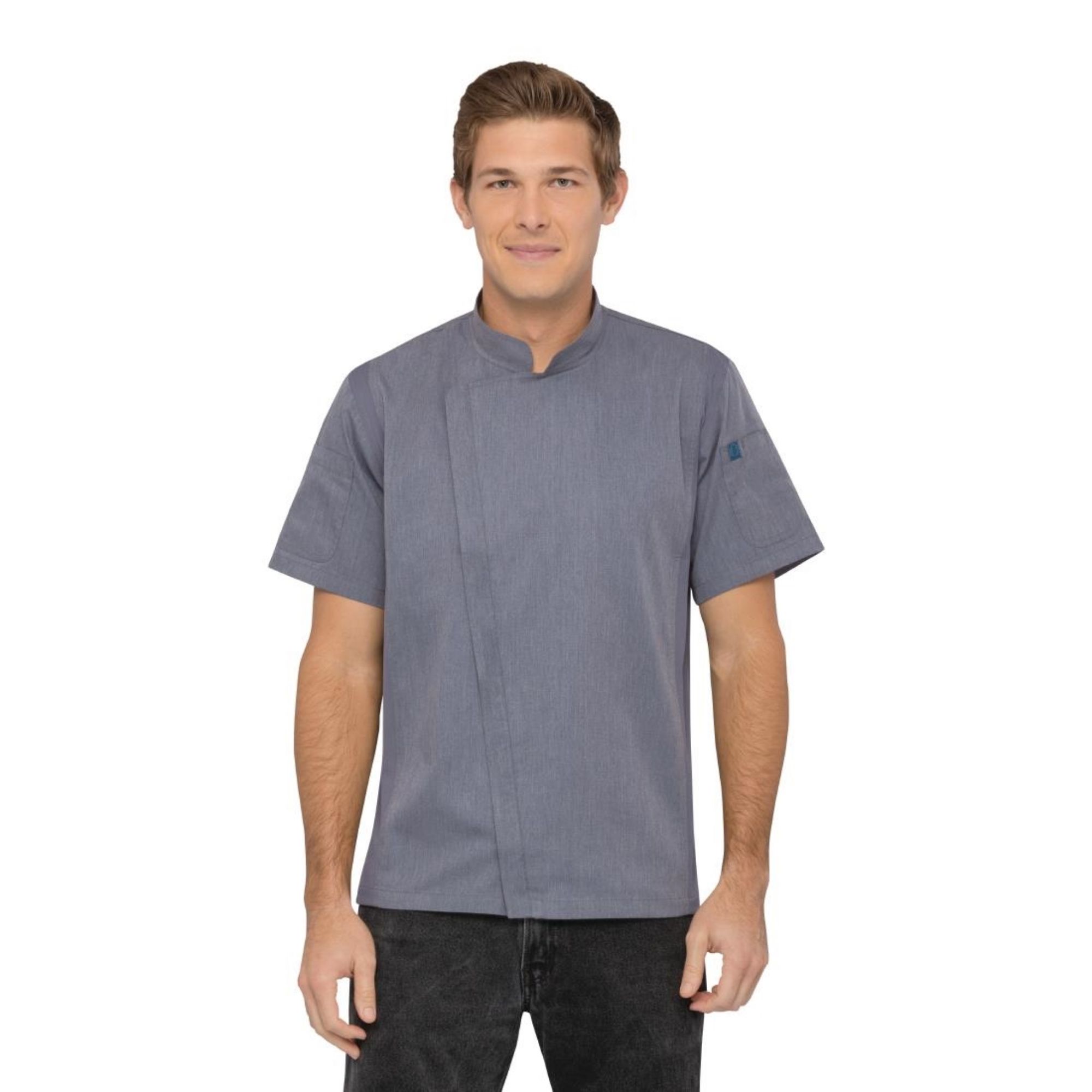 Picture of Chef Works Unisex Springfield Lightweight Short Sleeve Zipper Coat Ink Blue Size XS