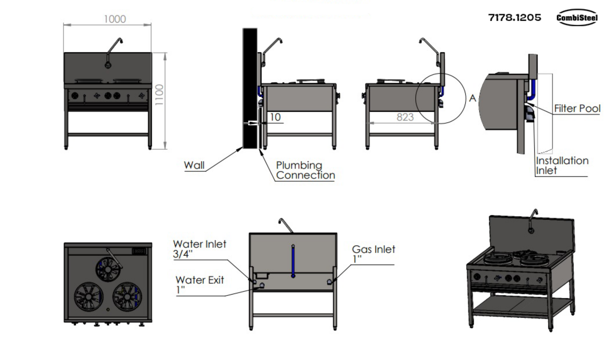 Picture of GAS WOK TABLE 2X17KW + 1X9KW