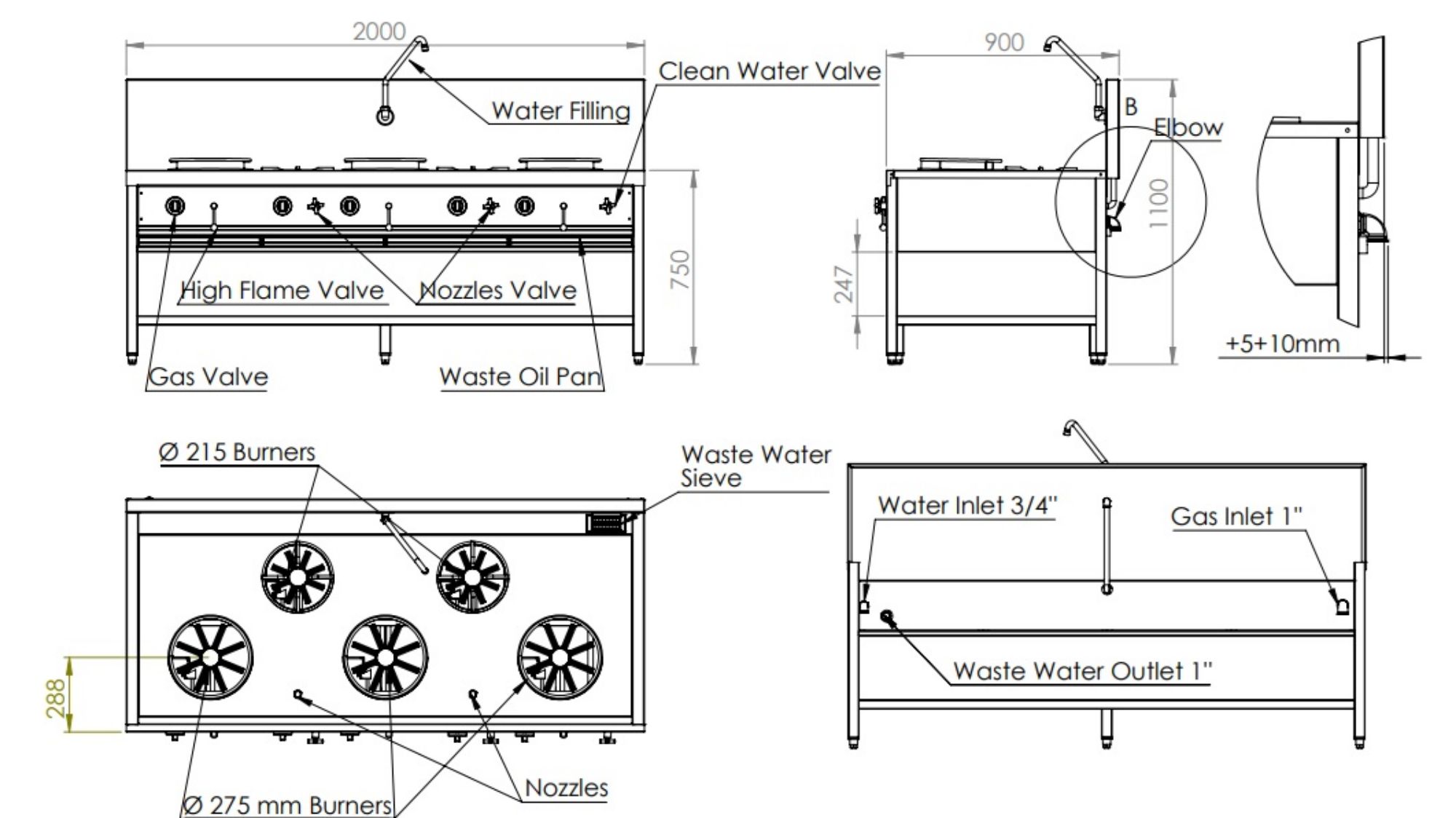 Picture of GAS WOK TABLE 3X17KW + 2X9KW