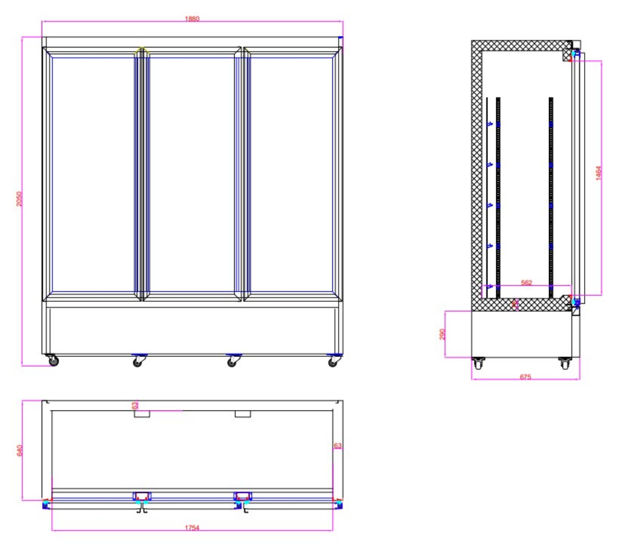 Picture of FREEZER 3 GLASS DOORS BLACK CEB-1600F BL