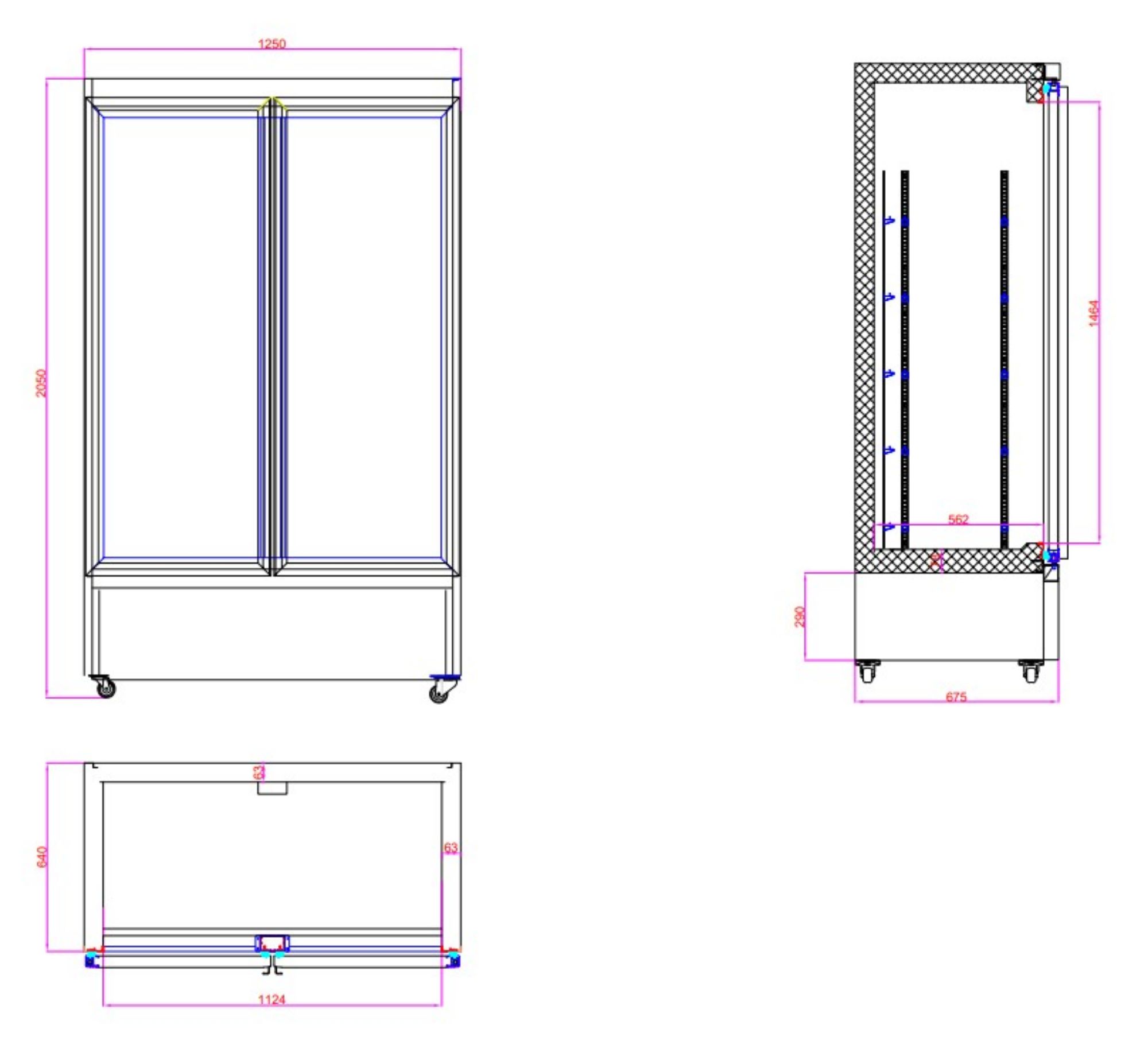 Picture of FREEZER 2 GLASS DOORS BLACK CEB-1200F BL