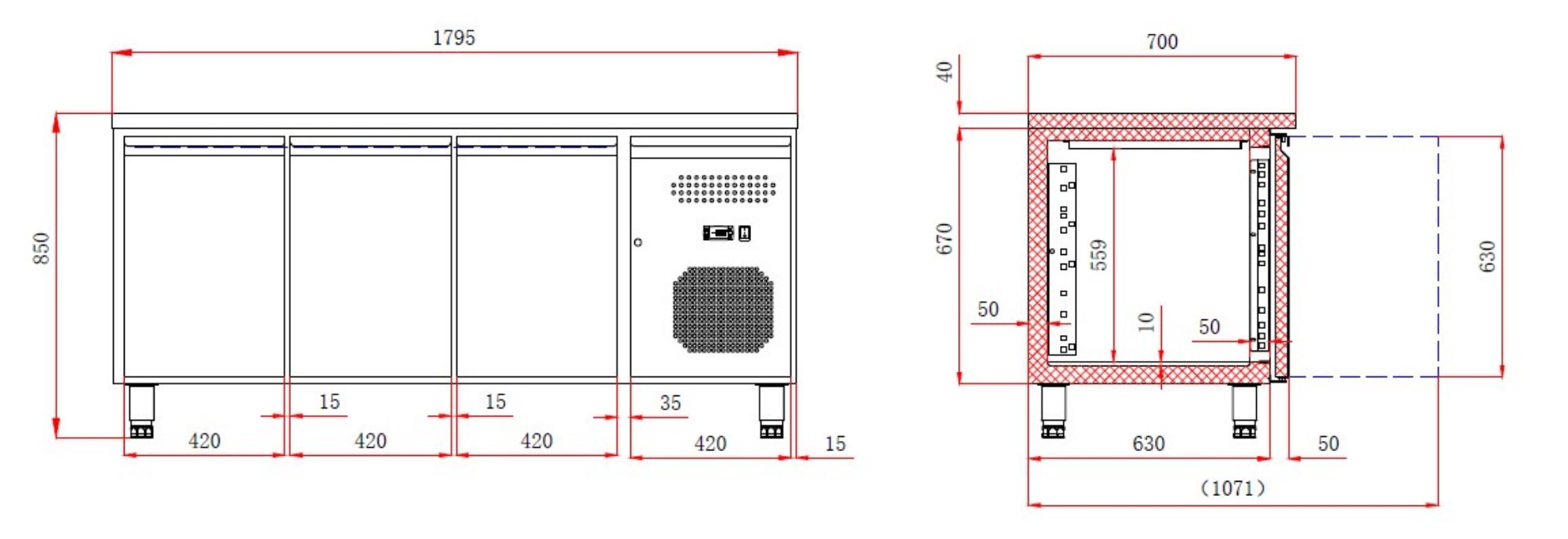 Picture of 700 REFRIGERATED COUNTER 6 DRAWERS  WITH ADJUSTABLE FEET