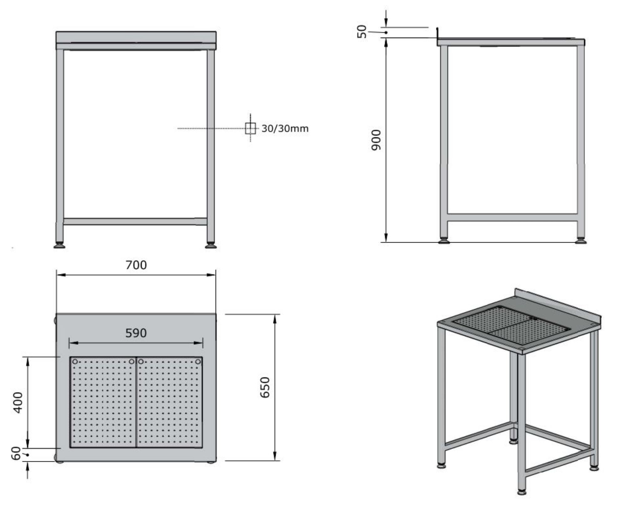 Picture of WORKTABLE WITH INTEGRATED DRIP-TRAY 700X650
