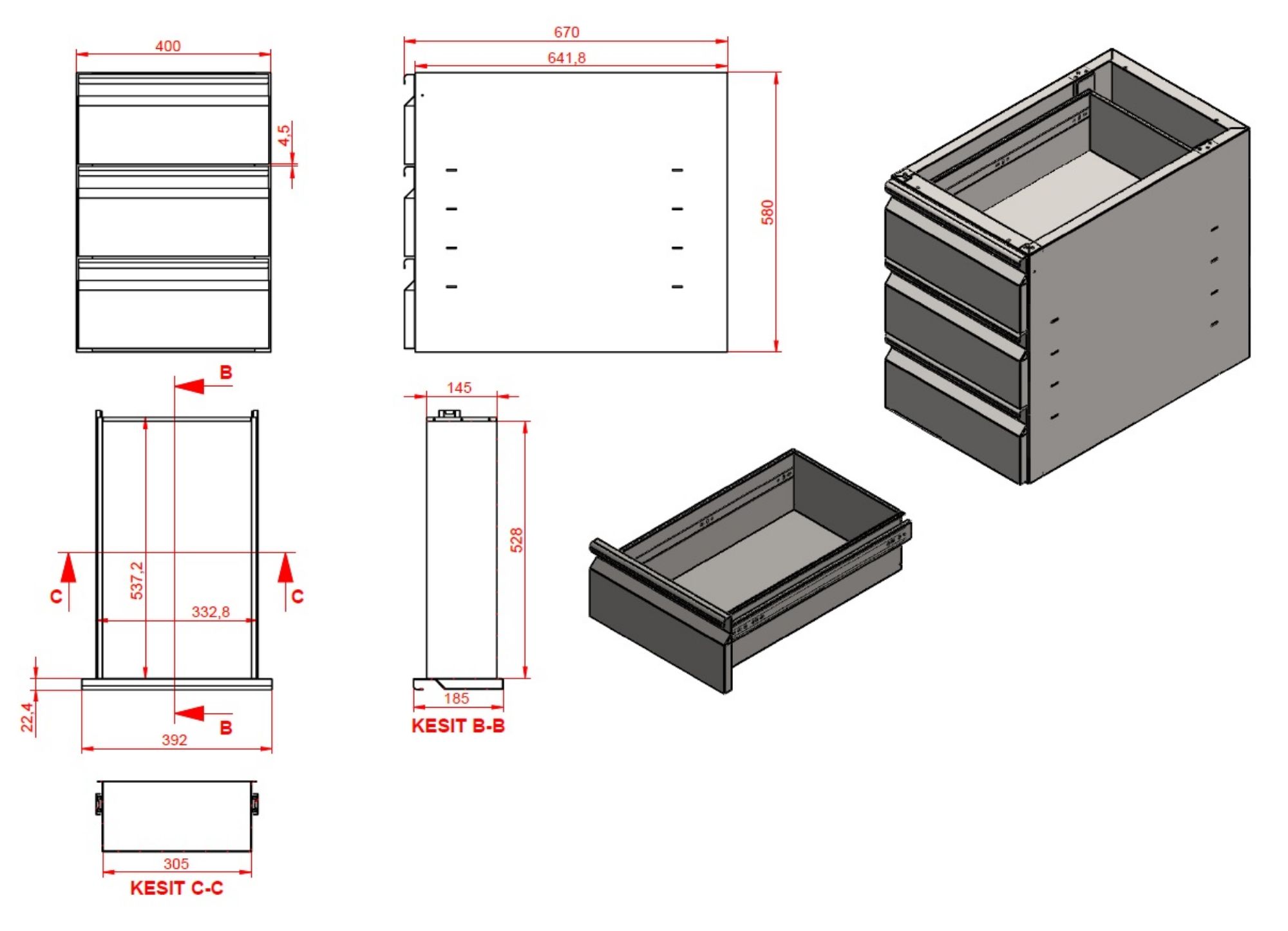 Picture of DRAWERSET 3 DRAWERS FOR TABLE 700