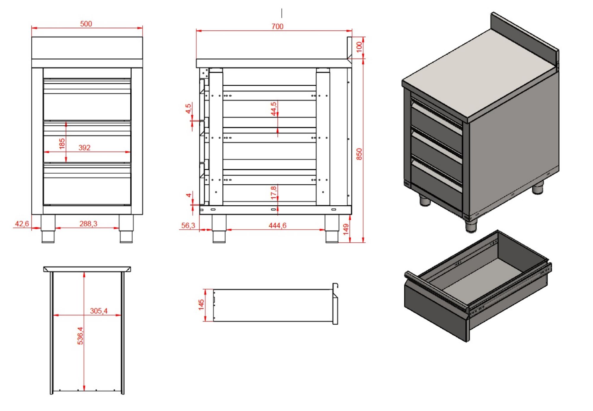 Picture of 700 WORKTABLE WITH 3 DRAWERS WITH UPSTAND 500
