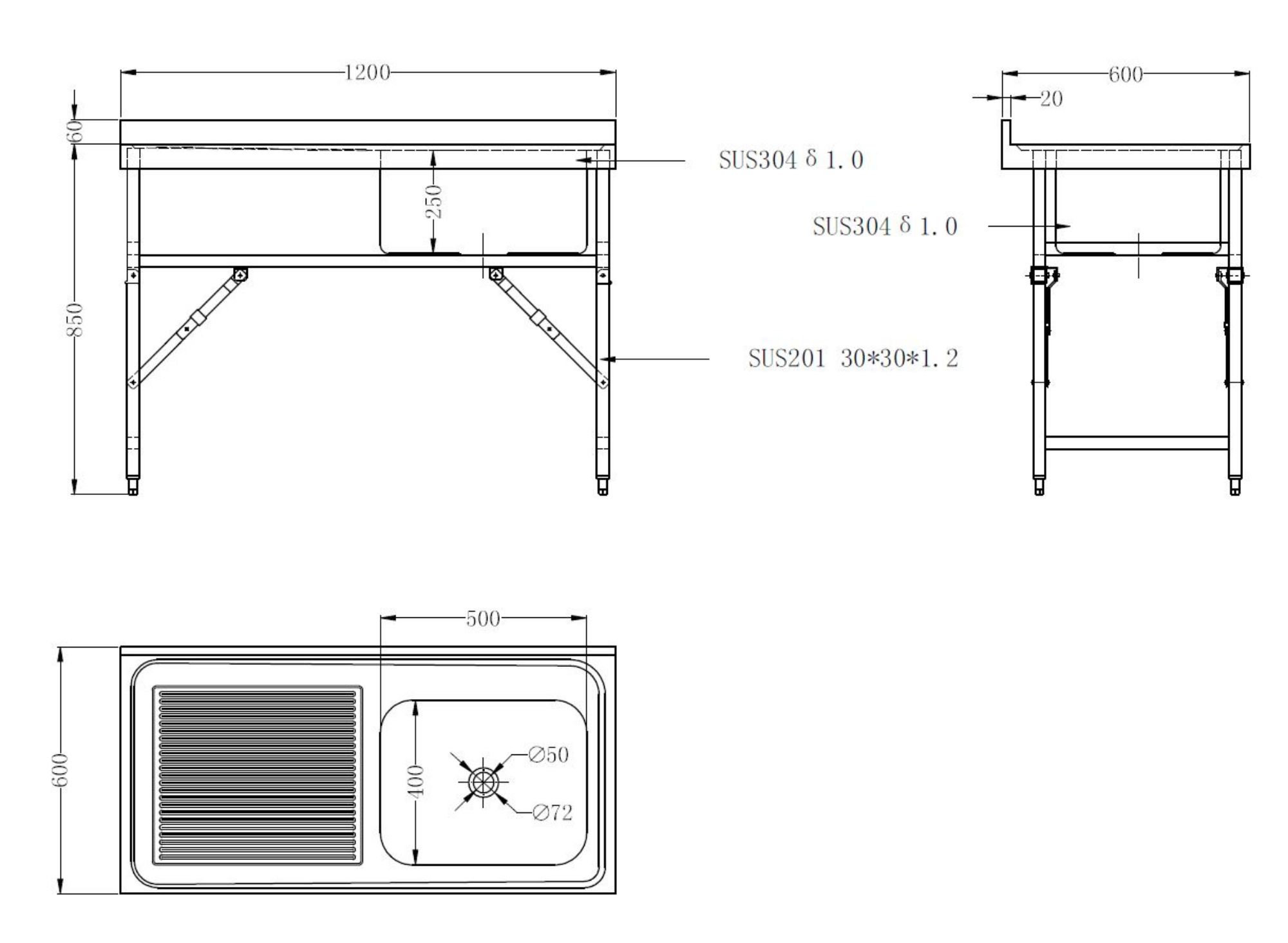 Picture of 600 FOLD DOWN SINK UNIT 1200 1R