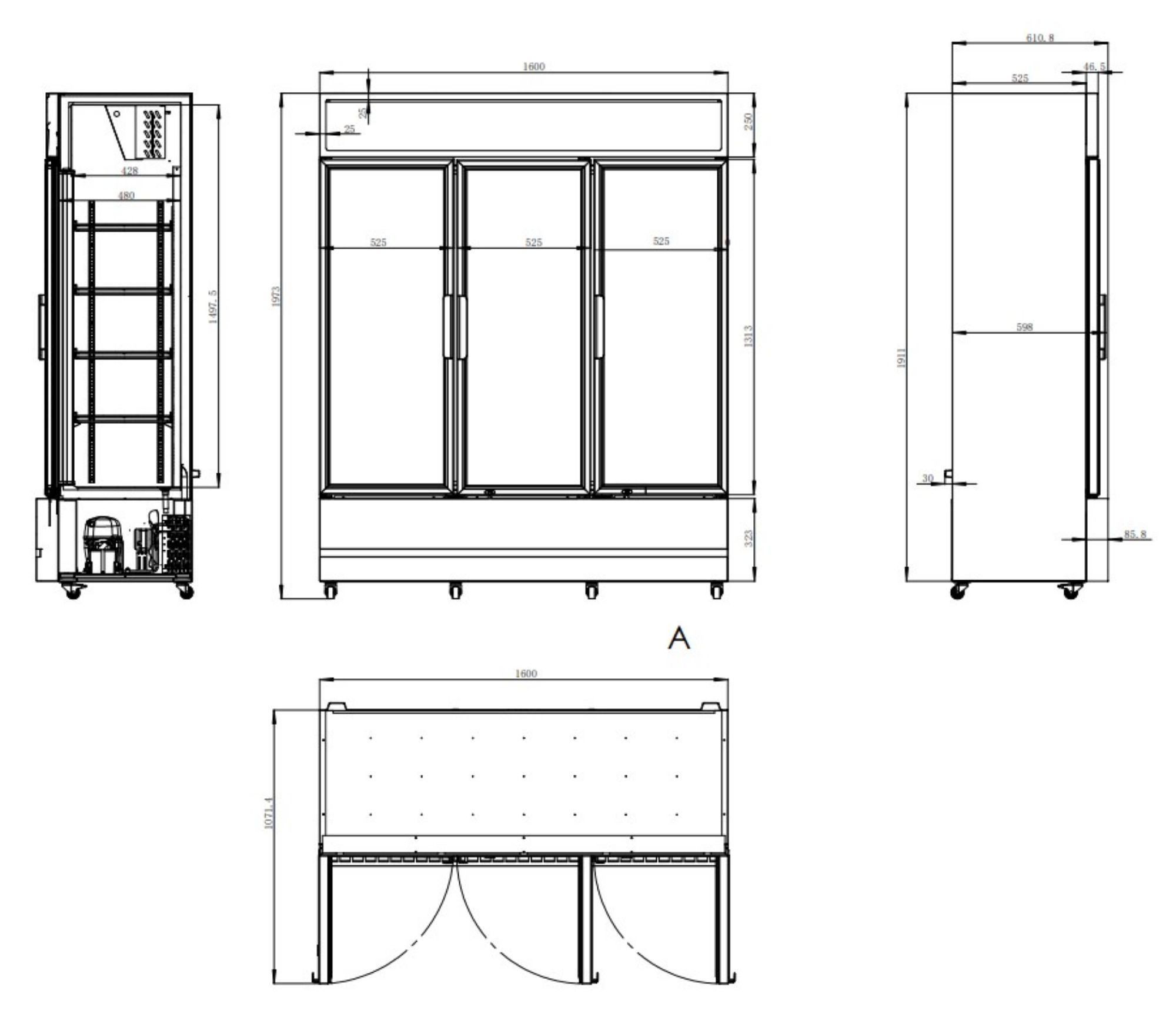 Picture of Combisteel Glass Display Fridge - FCU-1200 BL