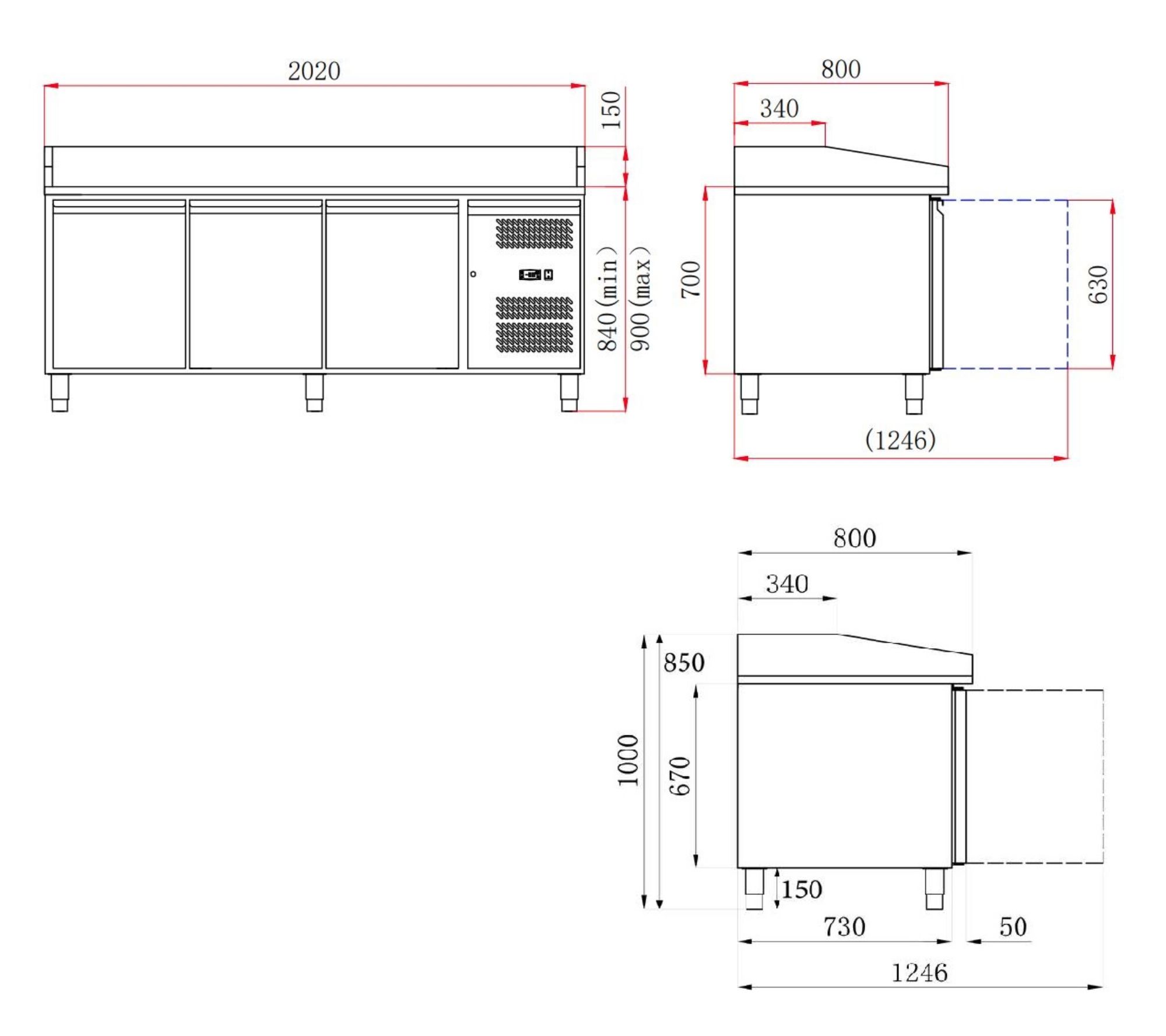 Picture of CombiSteel Pizza Preparation Counter 3 Doors Standard Line