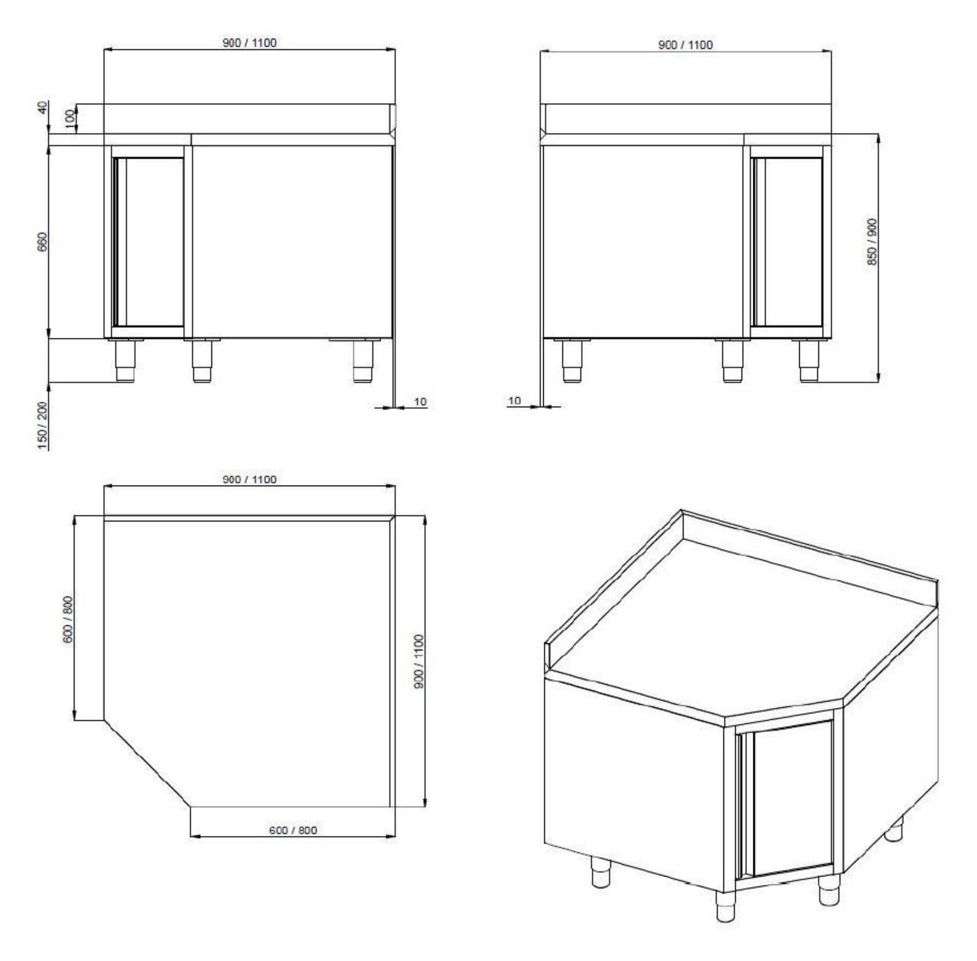 Picture of CombiSteel 700 Corner Table with Hinge Door