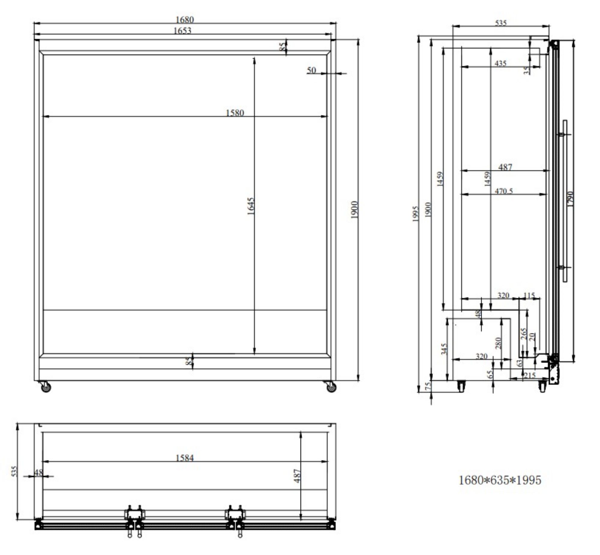 Picture of CombiSteel Refrigerator 3 Glass Doors Black