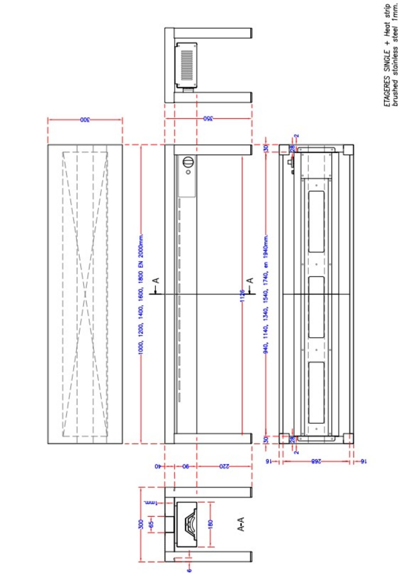 Picture of CombiSteel Overshelf Ceramic Heated 1 Level 1800 With 5 Heaters Of 250W