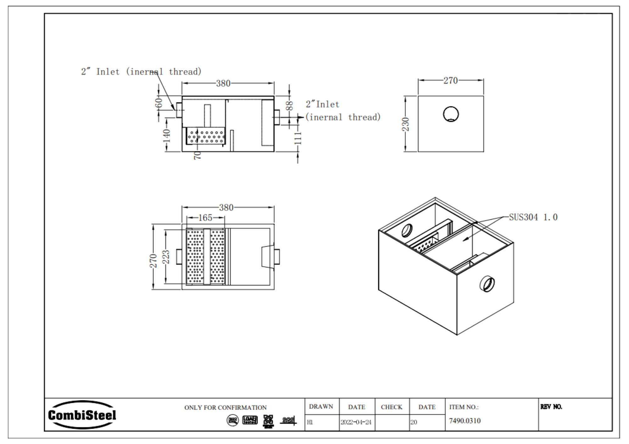 Picture of CombiSteel Grease Trap Stainless Steel 22L