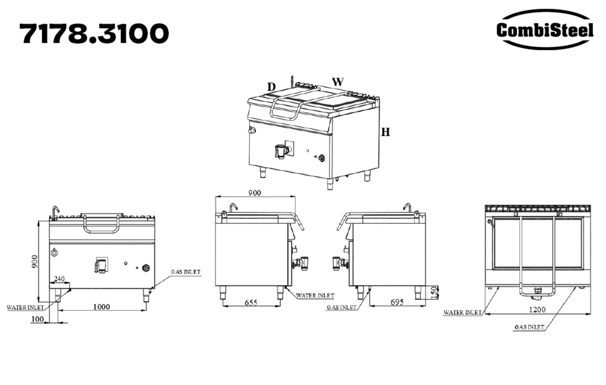 Picture of CombiSteel Base 900 Gas Boiling Pan 150L - Direct Heating
