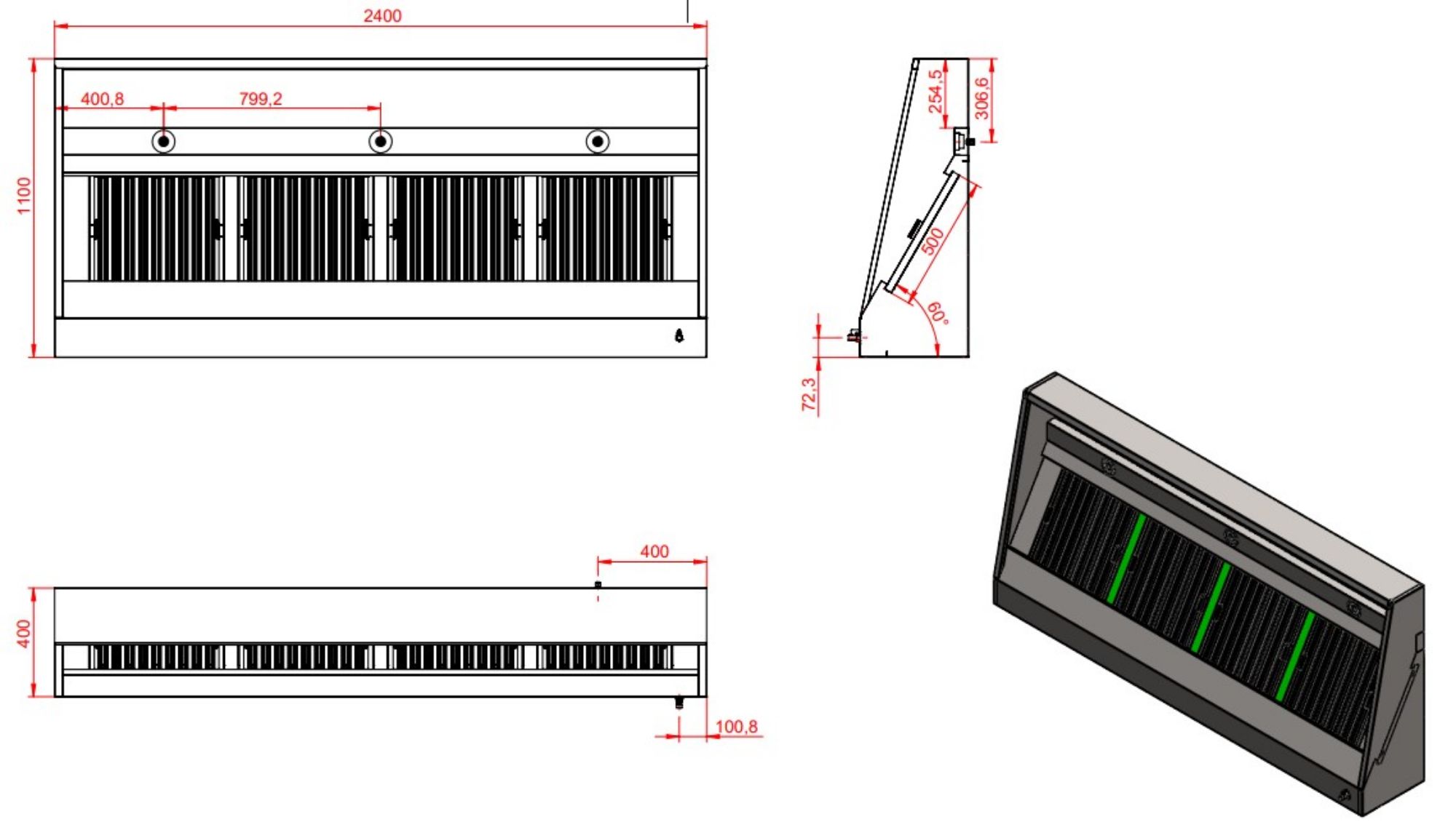 Picture of CombiSteel 1100 Wall-Mounted Extractor Hood 2400