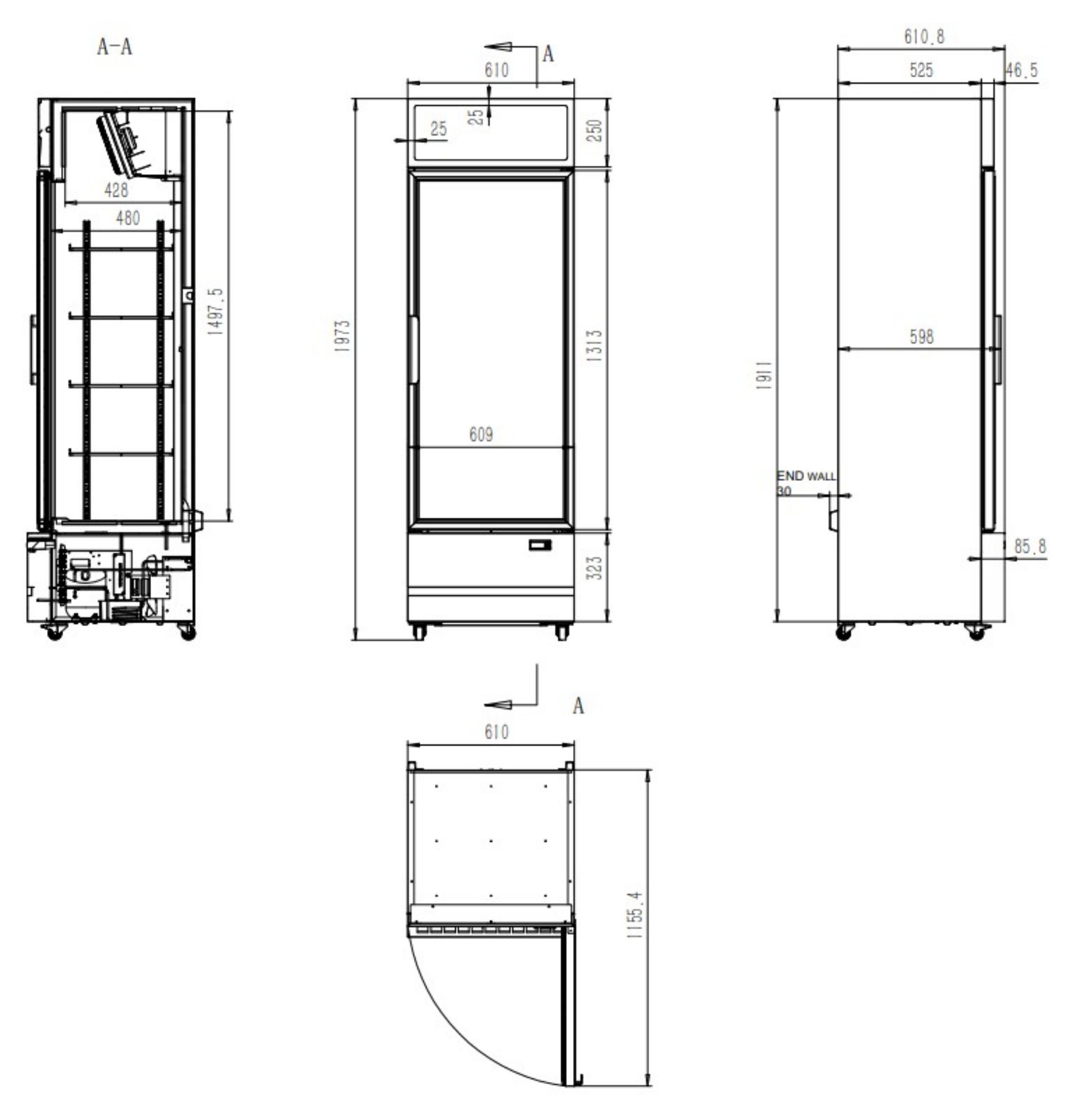 Picture of CombiSteel Black Single Glass Door Refrigerator 360Litre